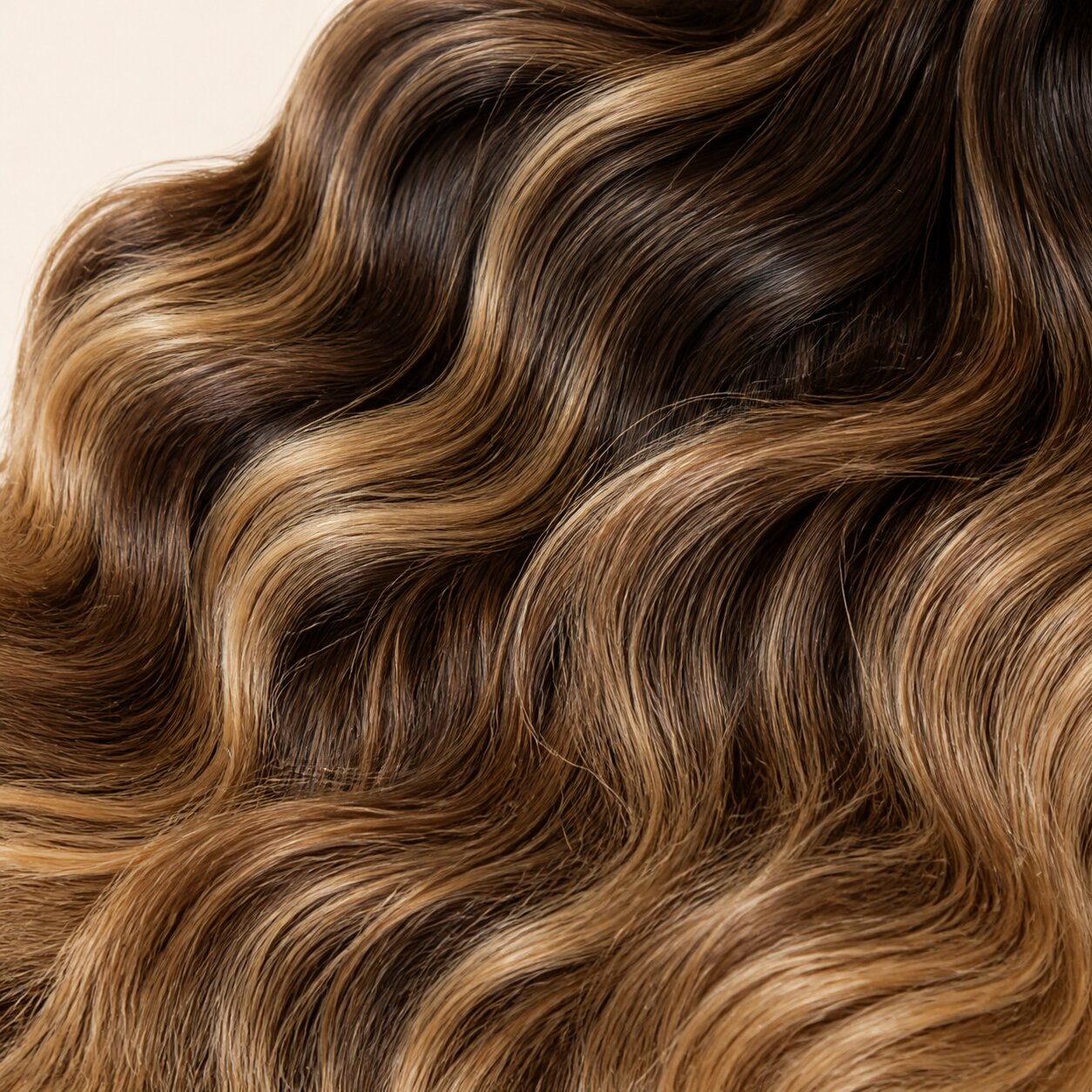 Close-up of brown and blonde ombre loose body wave human hair texture