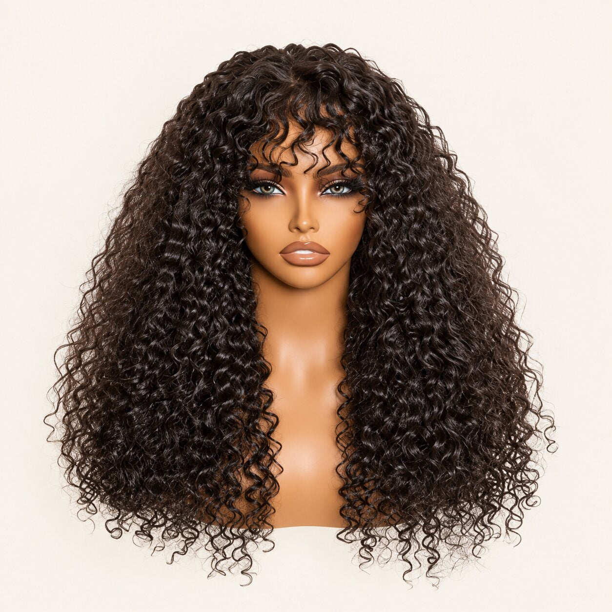 Close-up of natural black kinky curly human hair with defined curls.