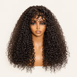 Close-up of natural black kinky curly human hair with defined curls.