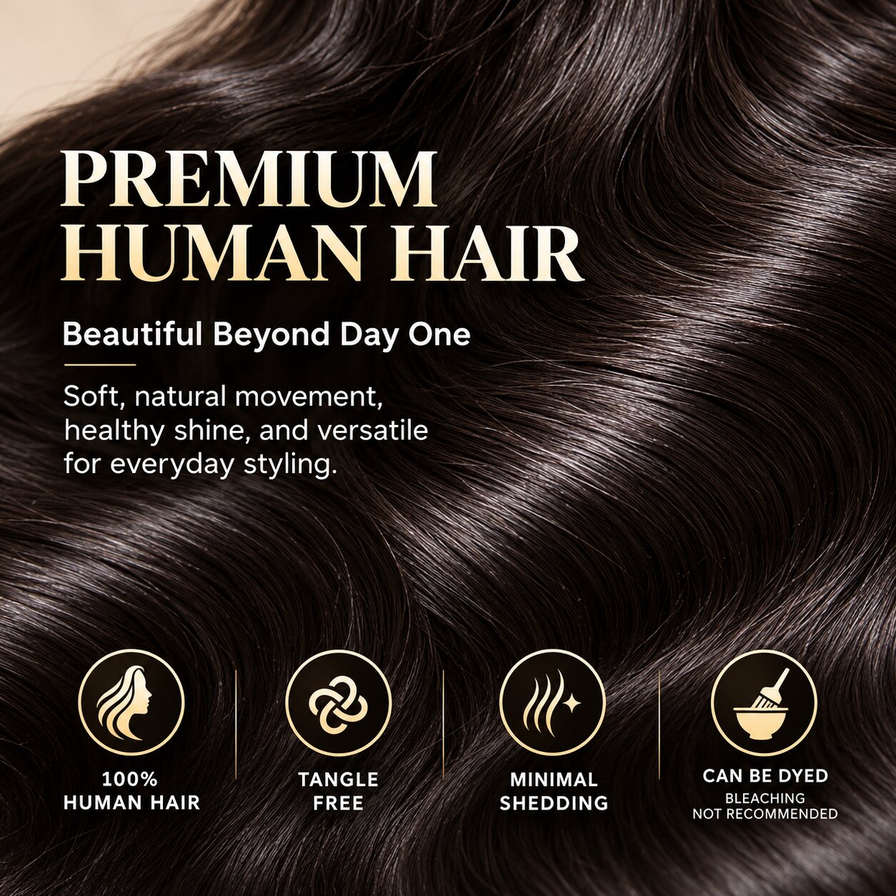 Close-up of premium 100% human hair showing smooth strands, natural shine, and silky texture for the UrbanChichair loose body wave wig.