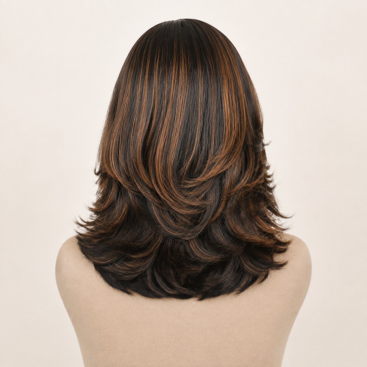 Close-up of the left C part and pre-finished HD lace hairline on a brown highlight glueless wig.
