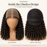 Concept illustration of a lace closure and interior wig cap with a black elastic band and nape comb.