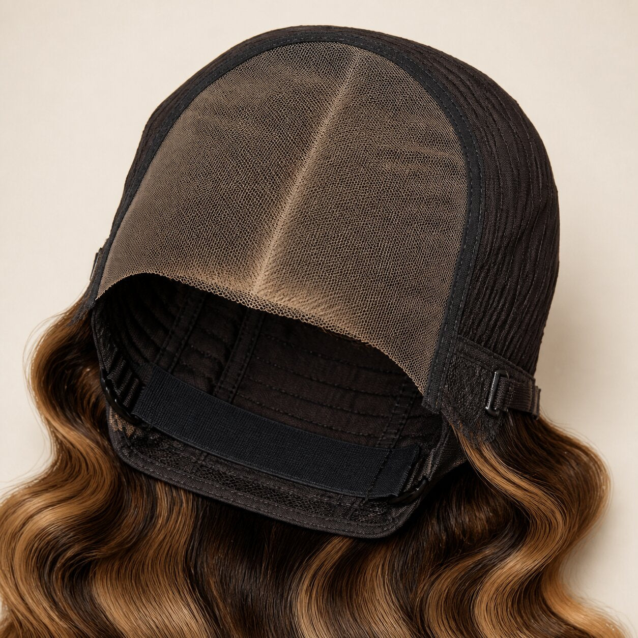 Concept image of a 7x6 HD lace closure and adjustable glueless wig cap construction