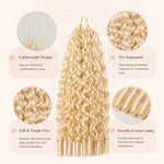 Detailed close-up of curled #613 blonde crochet human hair ends with smooth silky finish