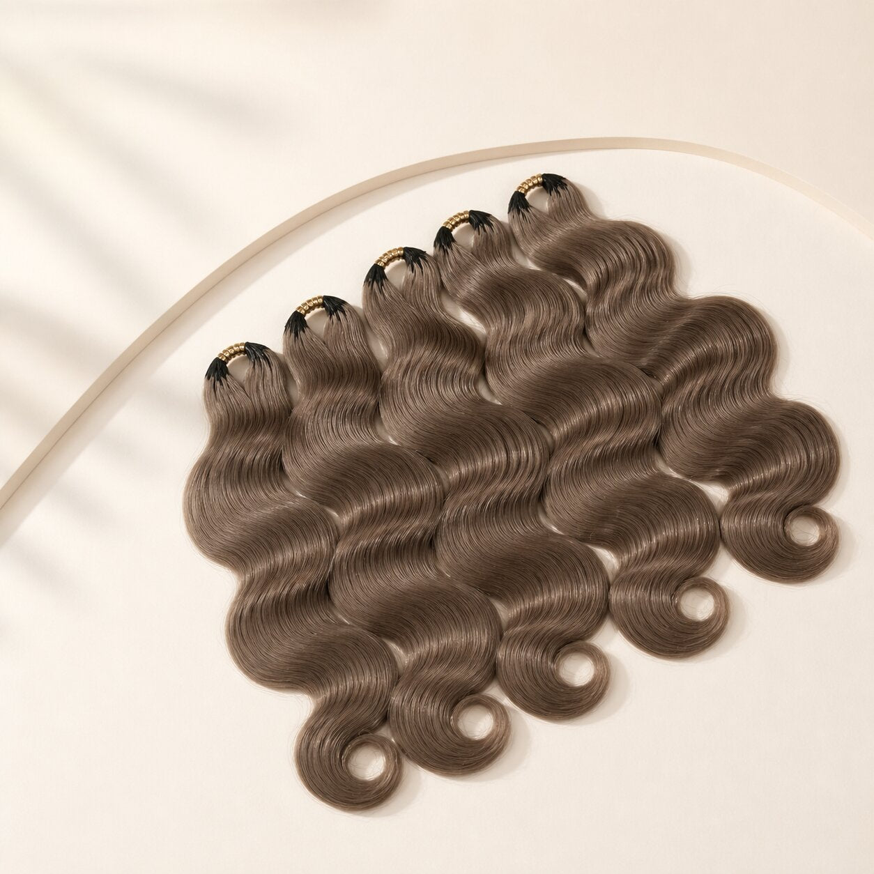 Five bundles of #8 light brown body wave crochet human hair for a full install