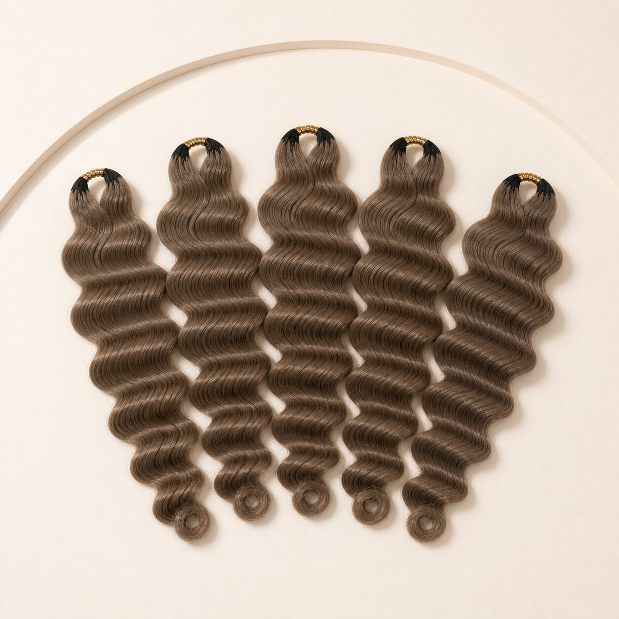 Five bundles of Color #8 light brown loose deep wave human crochet hair for a full install