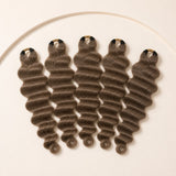 Five bundles of Color #8 light brown loose deep wave human crochet hair for a full install