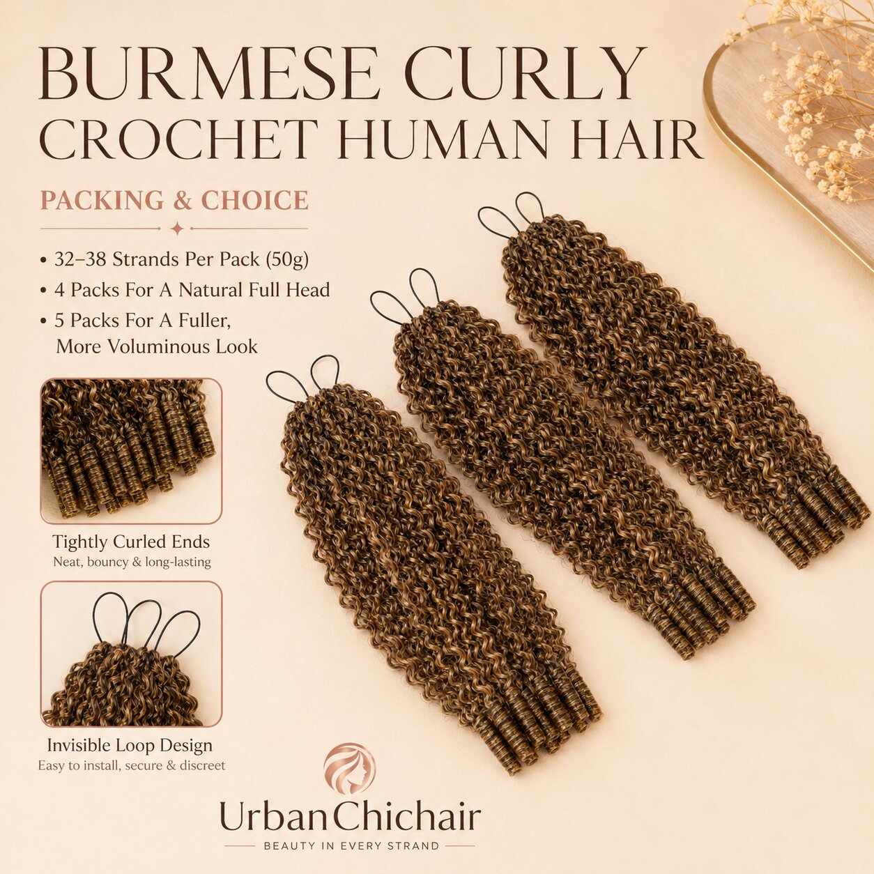 Front and back view of Highlight 4/27 Burmese Curly crochet human hair protective style