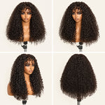 Front view of a kinky curly wig with a cap circumference guide of 19 to 23 inches.