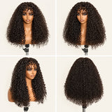 Front view of a kinky curly wig with a cap circumference guide of 19 to 23 inches.