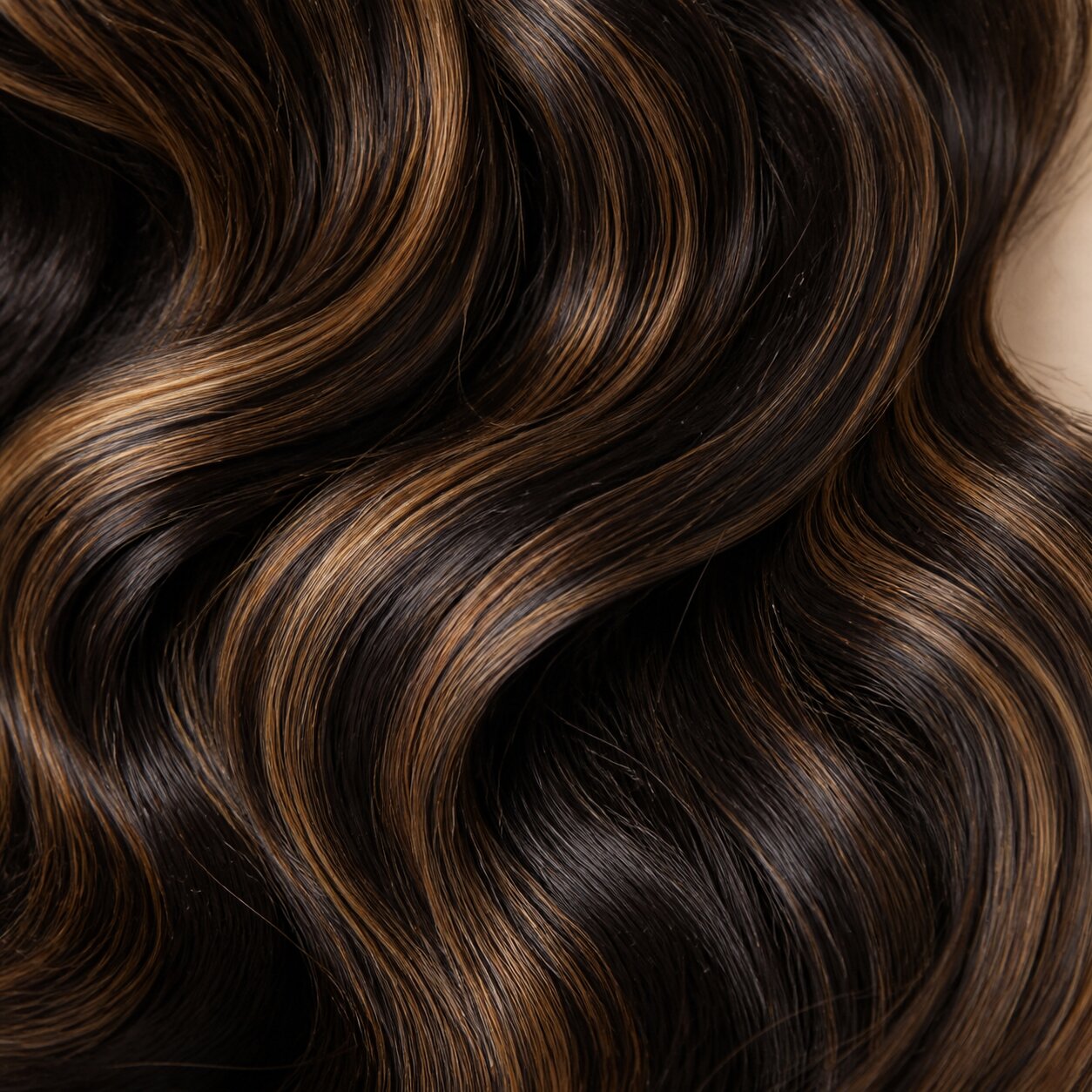 Generated concept showing the interior of a minimal HD lace wig cap with brown highlighted waves.

