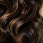 Generated concept showing the interior of a minimal HD lace wig cap with brown highlighted waves.
