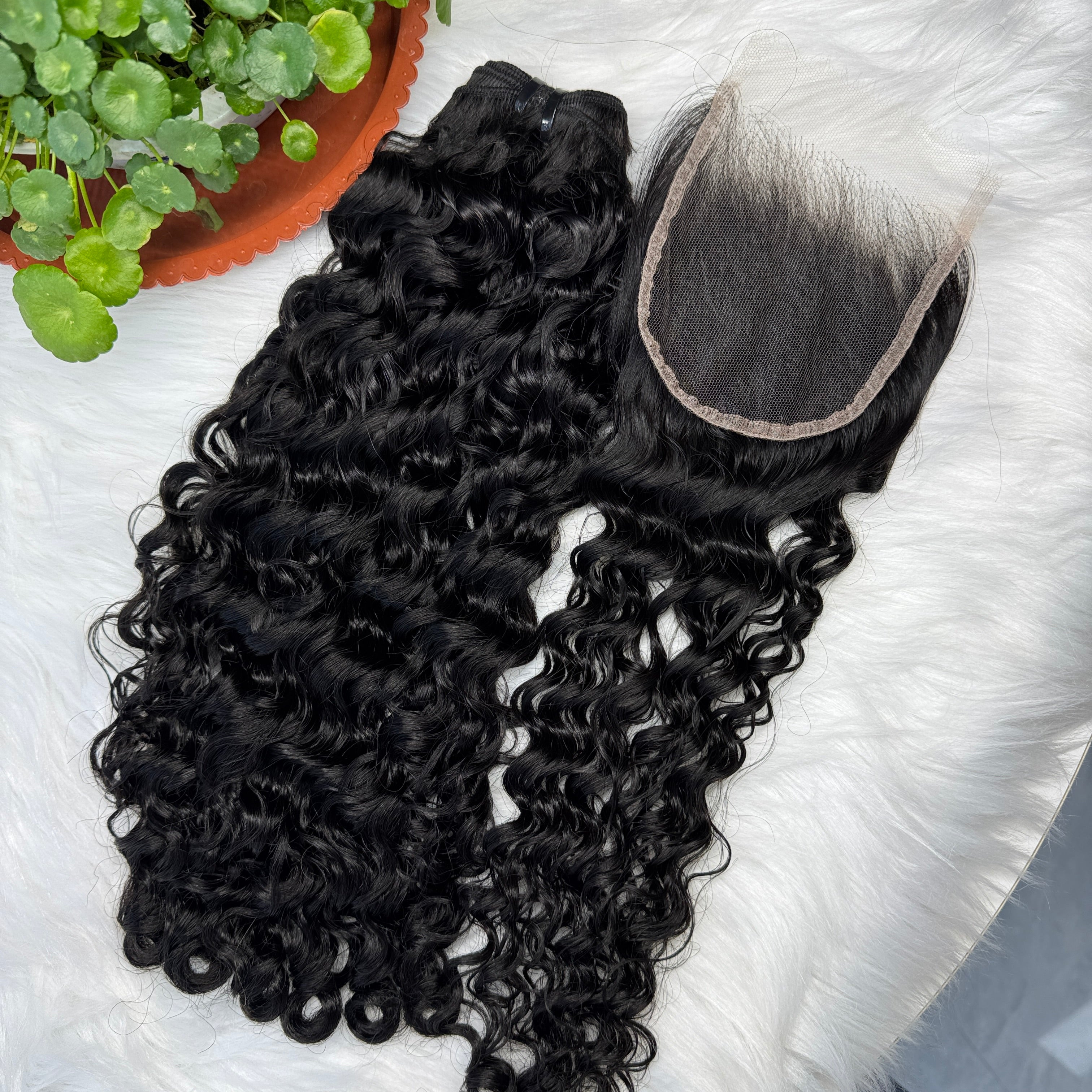 (3Bundles+5X5 HD Closure) Raw Burmese Curly Hair Bundles Double Drawn