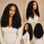 Multi-angle model showcase of UrbanChichair Burmese Curly Clip-In Extensions, showing front, side, three-quarter, and back views of full defined curls.