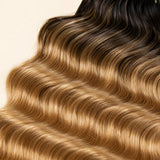 Pre-looped tied-top detail of #T1B/27 ombre blonde human crochet hair