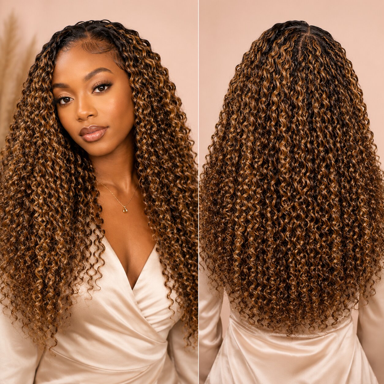 Pre-separated Highlight 4/27 Burmese Curly crochet human hair with invisible string loop design
