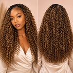Pre-separated Highlight 4/27 Burmese Curly crochet human hair with invisible string loop design