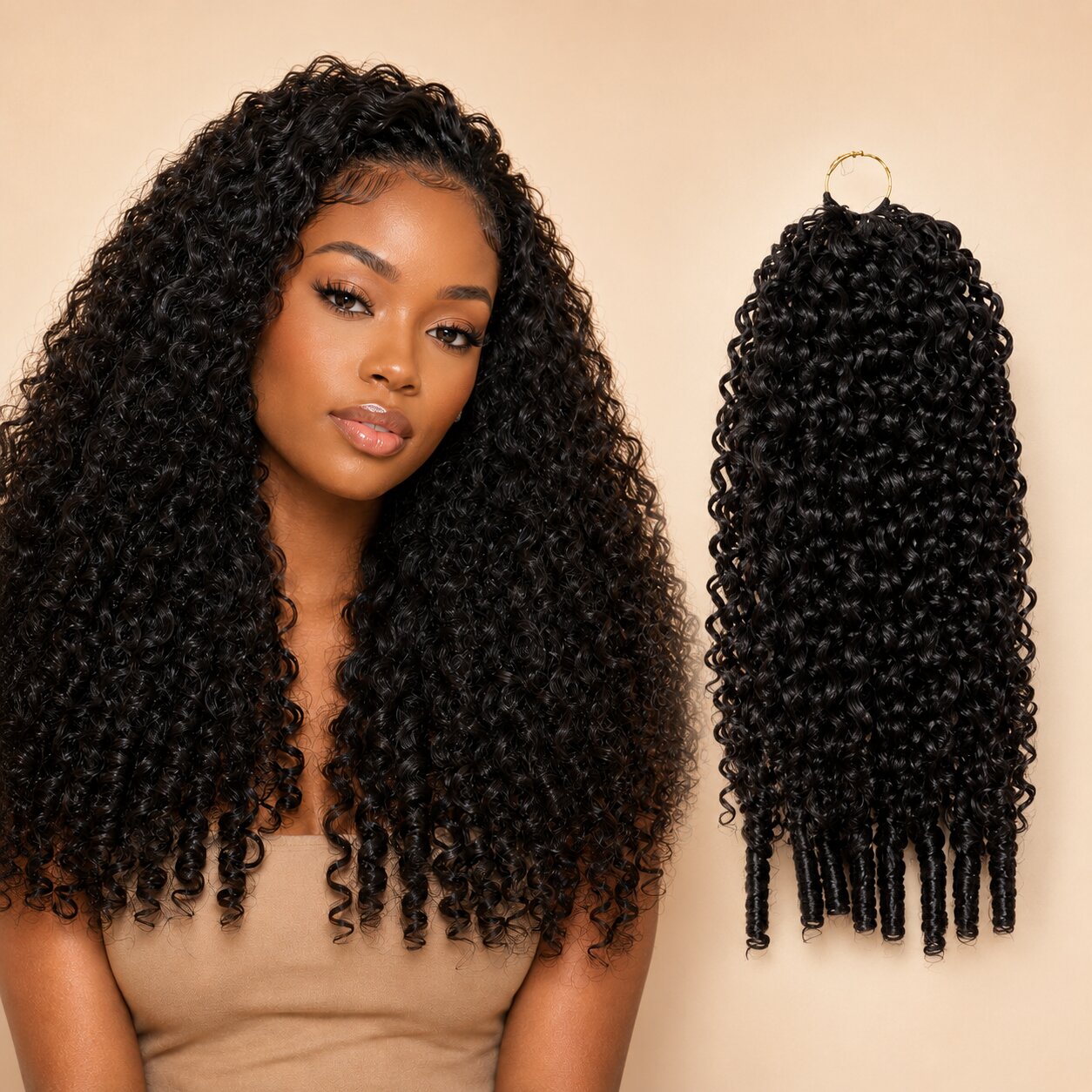 Premium Burmese curly crochet human hair product cover with model and bundle