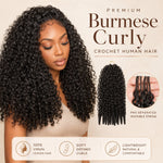 Premium Burmese curly crochet human hair with model and product bundle for UrbanChichair
