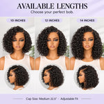 UrbanChicHair Water Wave Short Curly Bob Human Hair Wigs in 10, 12 and 14 inch lengths, showing different curly bob styles and volume.