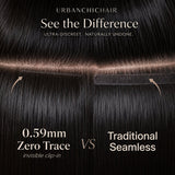 UrbanChichair 0.59mm zero trace invisible clip-in hair extensions comparison showing ultra-thin weft versus traditional seamless weft