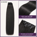UrbanChichair 20 inch Yaki Straight Clip-In Human Hair Extensions showing soft yaki texture and secure clip-in design