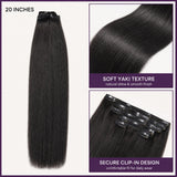 UrbanChichair 20 inch Yaki Straight Clip-In Human Hair Extensions showing soft yaki texture and secure clip-in design