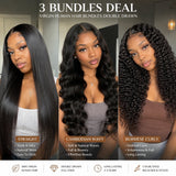 UrbanChichair 3 bundles deal virgin human hair bundles showing straight, Cambodian wavy, and Burmese curly hairstyles on models