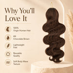 UrbanChichair #4 Chocolate Brown Body Wave Crochet Human Hair feature image with virgin human hair and reusable quality highlights