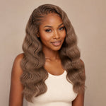 UrbanChichair #8 light brown body wave crochet human hair on a warm ivory background