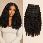 UrbanChichair Burmese Curly Seamless Clip-In Extensions feature image highlighting flat lightweight wefts, ultra-thin PU construction, and secure non-slip clips.