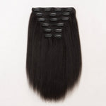 UrbanChichair Natural Black Yaki Straight Clip-In Human Hair Extensions with secure clips and full-length 135g hair wefts