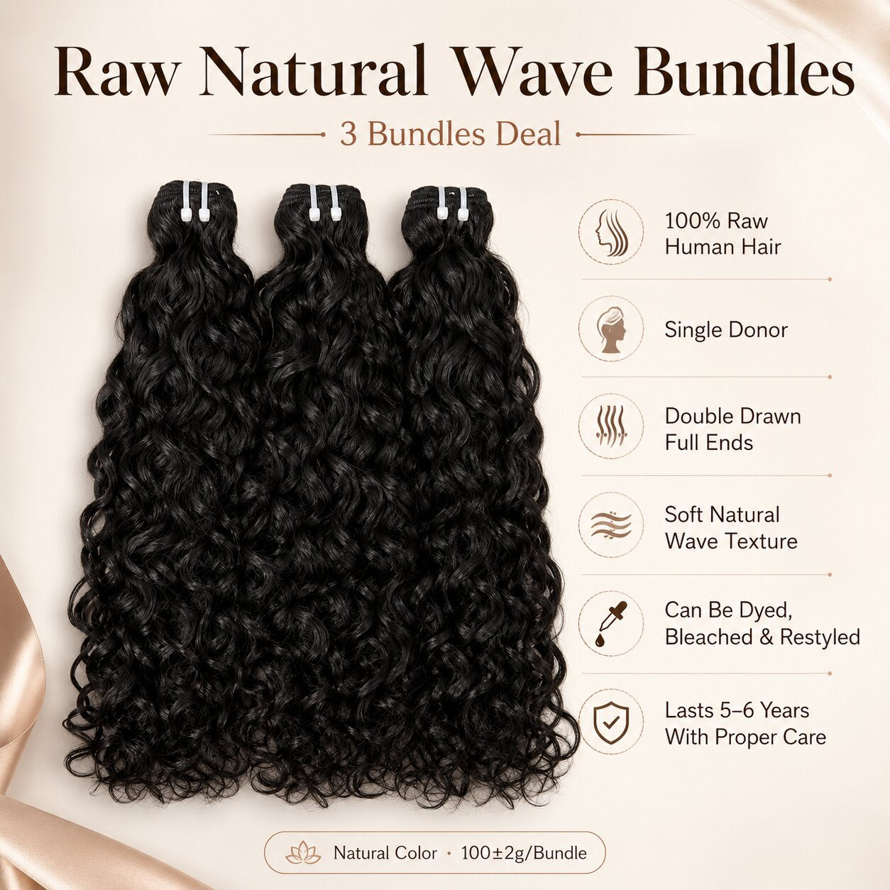 UrbanChichair Raw Natural Wave Bundles Double Drawn 3 bundles deal featuring 100% raw human hair, single donor hair, full ends and natural wave texture