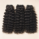 UrbanChichair Virgin Indian Curly Bundles Double Drawn 3 bundles deal in natural black color with glossy defined curls and full volume.