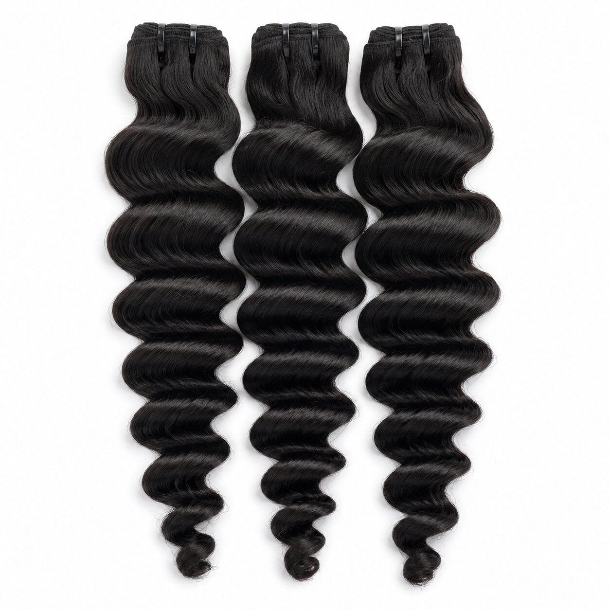 UrbanChichair Virgin Loose Deep Wave Bundles Double Drawn 3 bundles deal in natural black color with soft glossy wave texture