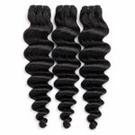 UrbanChichair Virgin Loose Deep Wave Bundles Double Drawn 3 bundles deal in natural black color with soft glossy wave texture