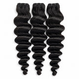 UrbanChichair Virgin Loose Deep Wave Bundles Double Drawn 3 bundles deal in natural black color with soft glossy wave texture