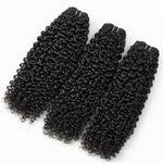 UrbanChichair Virgin Pixie Curly Bundles Double Drawn 3 bundles deal natural color human hair extensions on white background.
