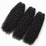 UrbanChichair Virgin Pixie Curly Bundles Double Drawn 3 bundles deal natural color human hair extensions on white background.