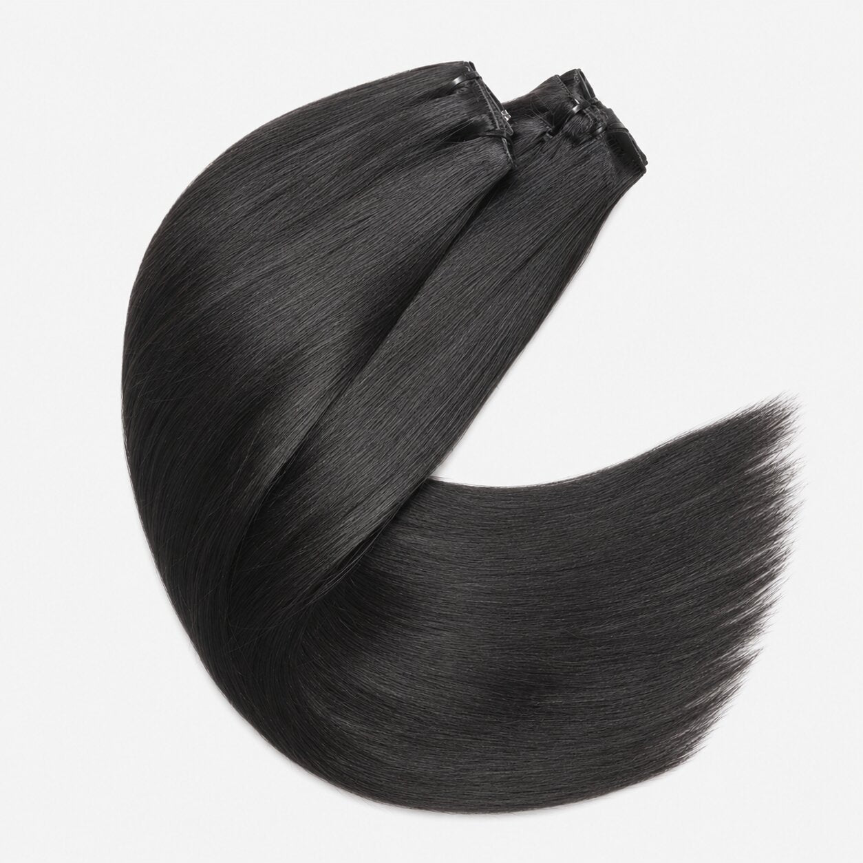 UrbanChichair Yaki Straight clip-in hair extensions feature image showing 0.59mm invisible weft, lightweight 100g set, seamless blend, and 100% human hair