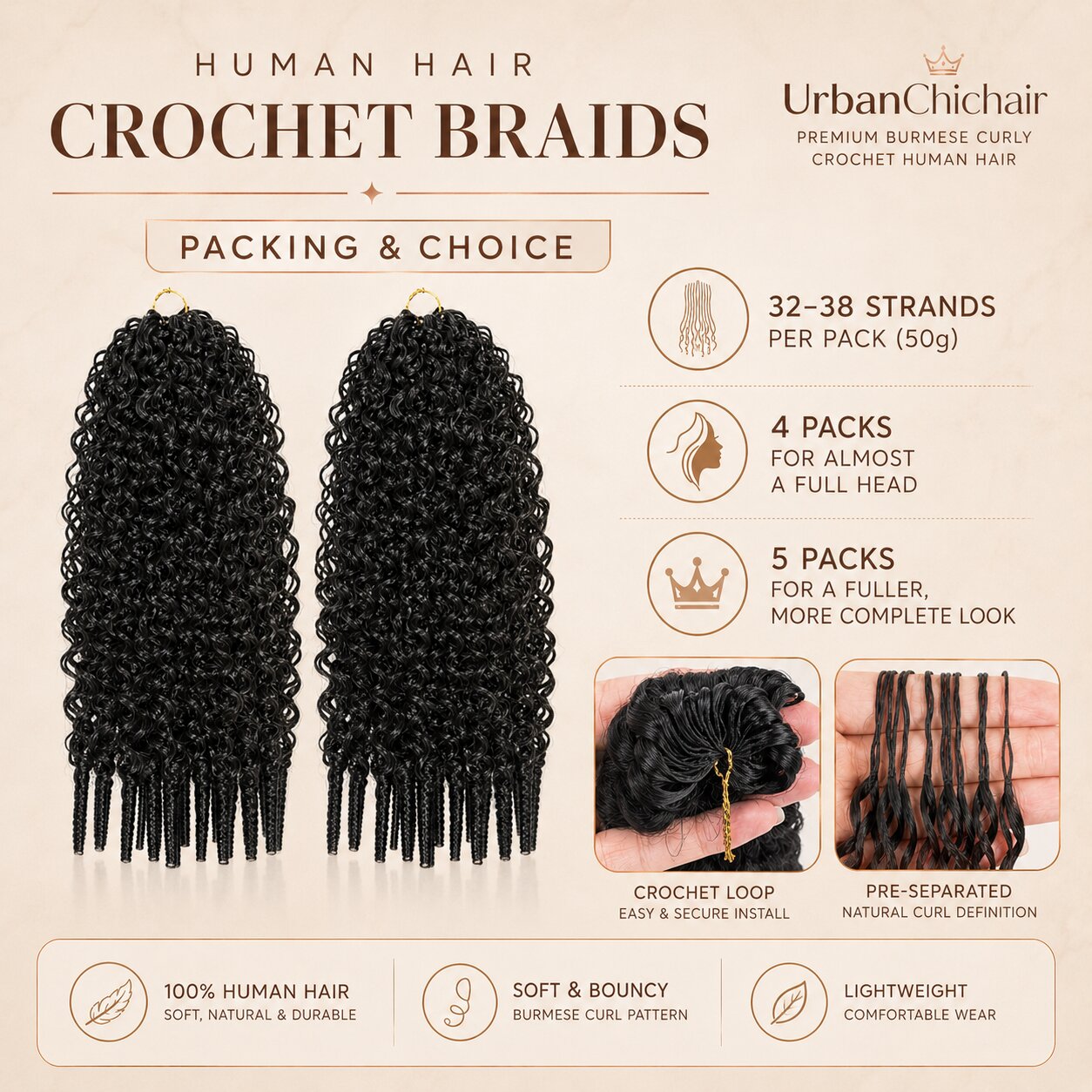 UrbanChichair human hair crochet braids packing and bundle choice guide