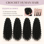 UrbanChichair lightweight water wave crochet human hair bundles in natural black, shown in a clean flat lay with glossy wave texture.
