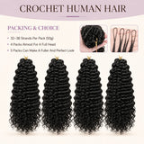 UrbanChichair lightweight water wave crochet human hair bundles in natural black, shown in a clean flat lay with glossy wave texture.