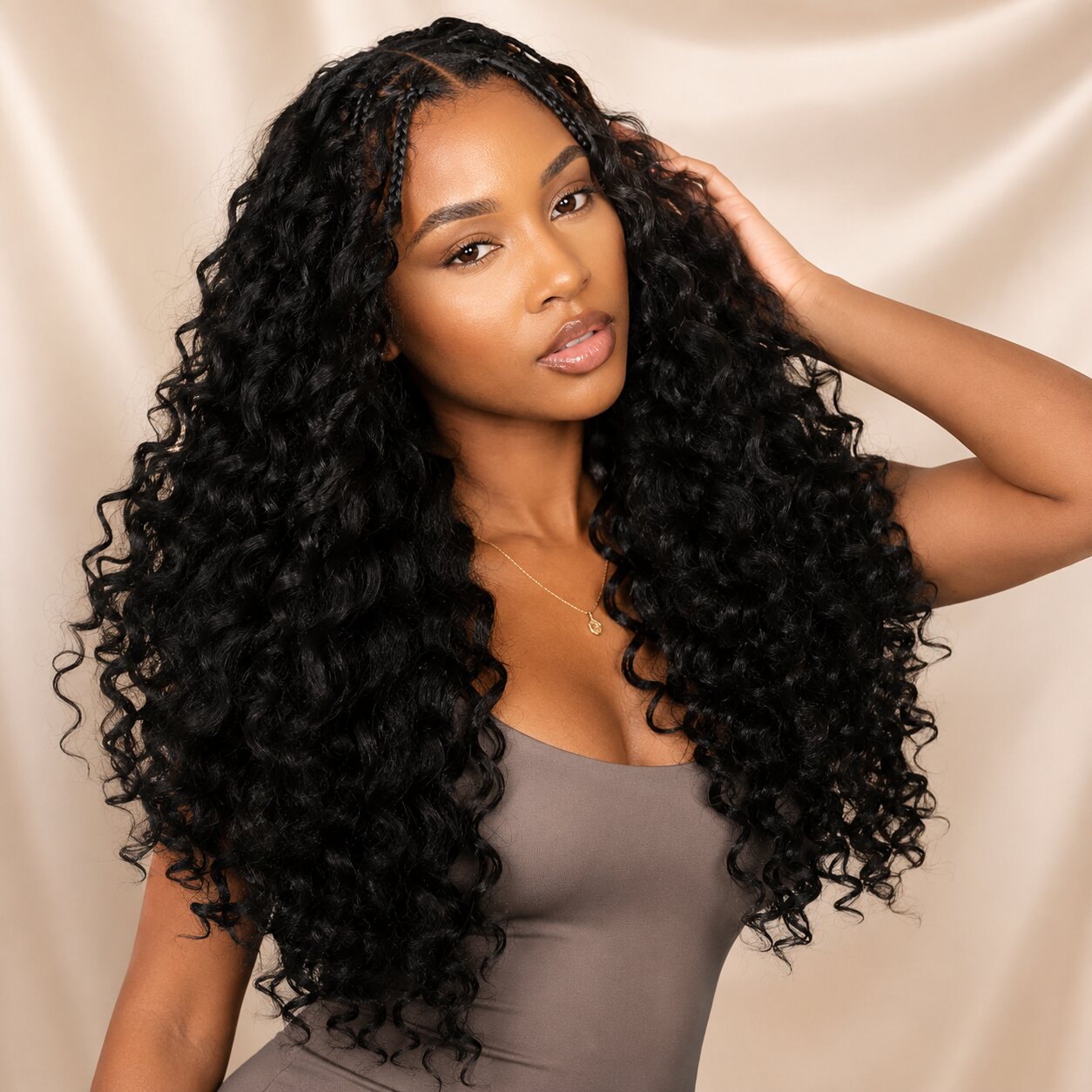 UrbanChichair loose deep crochet human hair feature graphic showing invisible string design, pre-made strands, and 100% human hair texture.