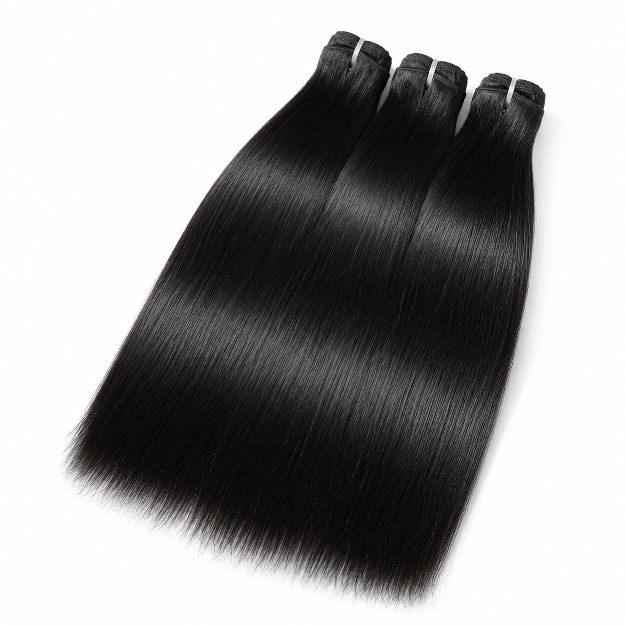 UrbanChichair straight virgin human hair bundles double drawn in natural black color on white background