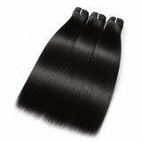 UrbanChichair straight virgin human hair bundles double drawn in natural black color on white background