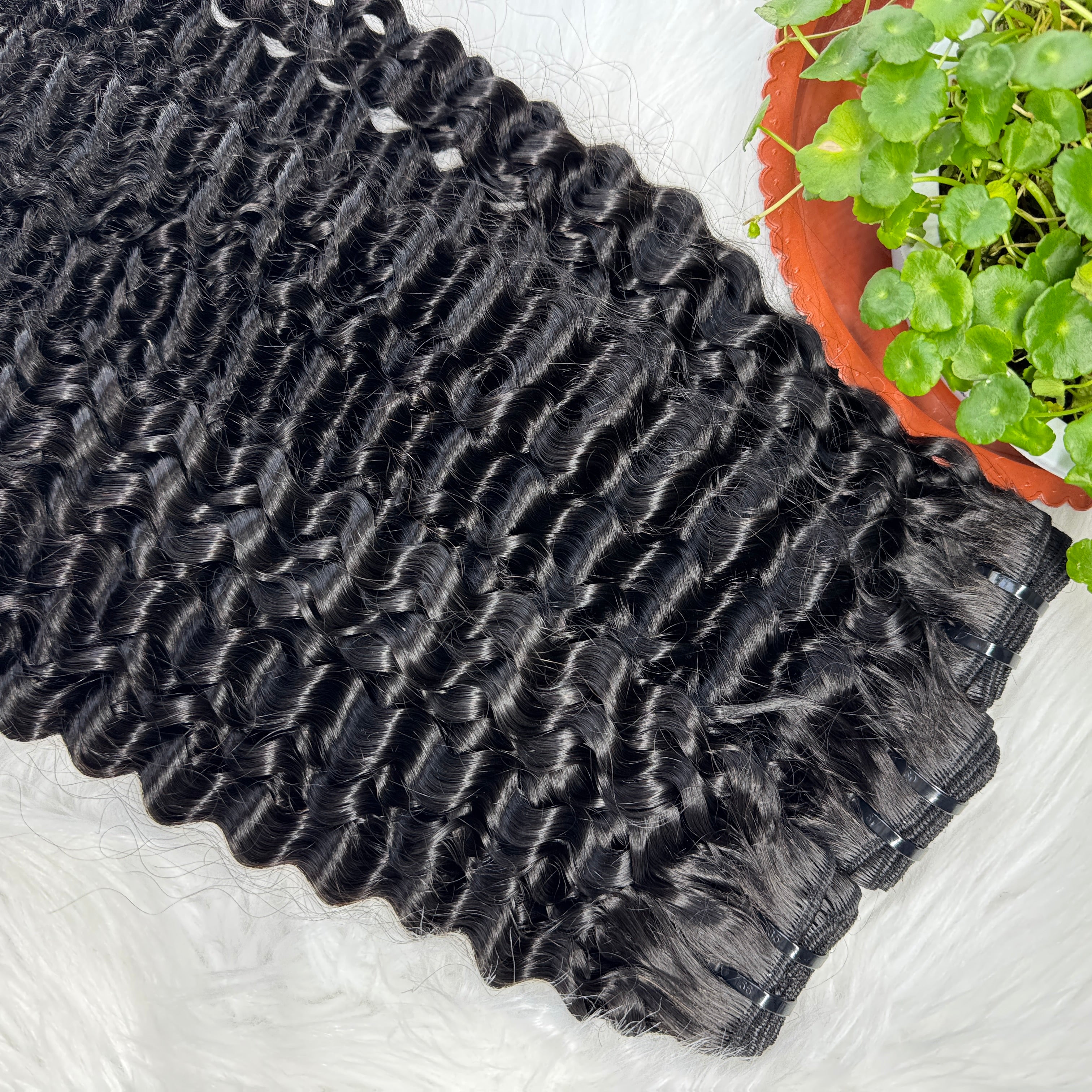 (3Bundles+5X5 HD Closure) Virgin Kinky Curly Hair Bundles Double Drawn