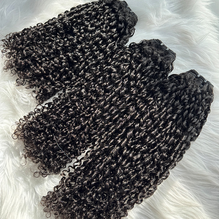 (3Bundles+5X5 HD Closure) Virgin Pixie Curly Hair Bundles Double Drawn