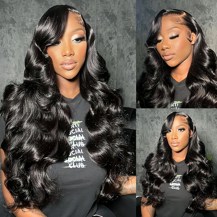 jet black color Virgin Human hair13X6 Transparent Lace Frontal Glueless wigs - URBAN CHIC HAIR