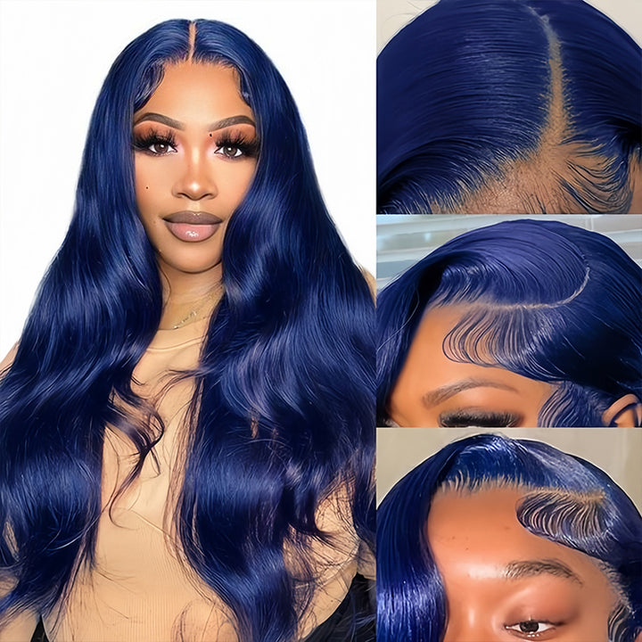 dark blue color Virgin Human Hair13x4 Transparent Lace Full Frontal Glueless  Wigs - URBAN CHIC HAIR